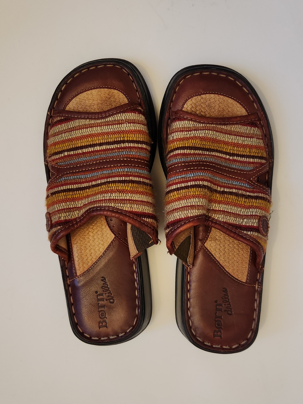 Børn Woven Fabric & Leather Slide Sandals Mules Striped | US 9 / EU 40